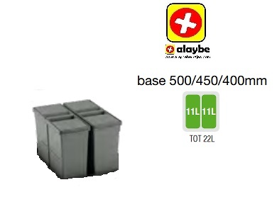 9XL SISTEMA CUBO RECICLAJE CON BASE Y TAPA 278 mm 279/424 mm 399/490 mm 11L+11L CUBOS 400-450-500 mm 