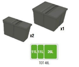 9XL SISTEMA CUBO RECICLAJE CON BASE Y TAPA 278 mm 580/740 mm 399/490 mm 11L+11L+26L CUBOS 700-800 mm 