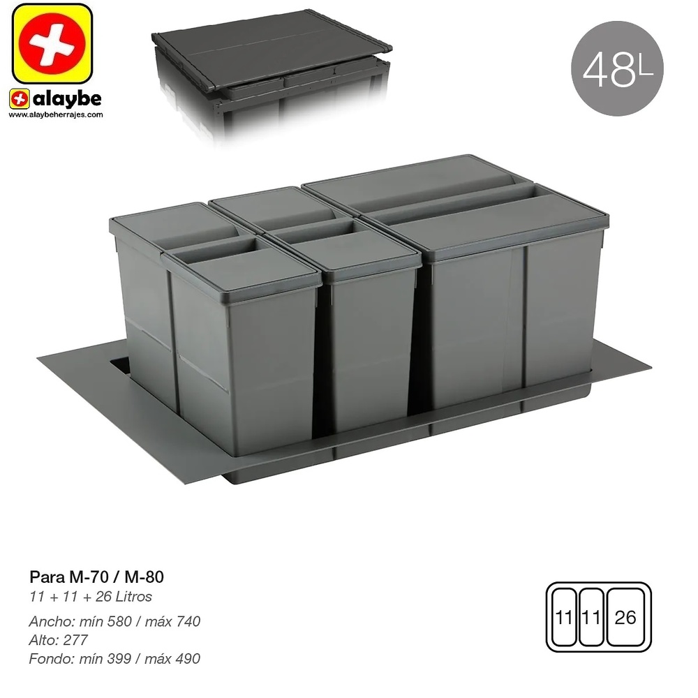 9XL SISTEMA CUBO RECICLAJE CON BASE Y TAPA 310 mm 580/740 mm 399/490 mm 11L+11L+26L CUBOS+BASE+TAPA 700mm 310 mm 580/740 mm 399/490 mm 11L+11L+26L CUBOS+BASE+TAPA 800 MM 