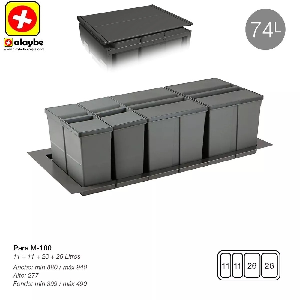 9XL SISTEMA CUBO RECICLAJE CON BASE Y TAPA 310 mm 880/940 mm 399/490 mm 11L+11L+26L+26L CUBOS+BASE+TAPA 1000 mm 