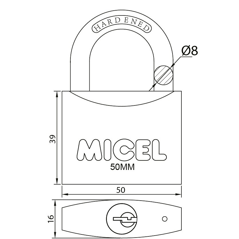 CANDADO ARCO NORMAL CN01 LATONADO LATON 16 50 73 LATON 6 