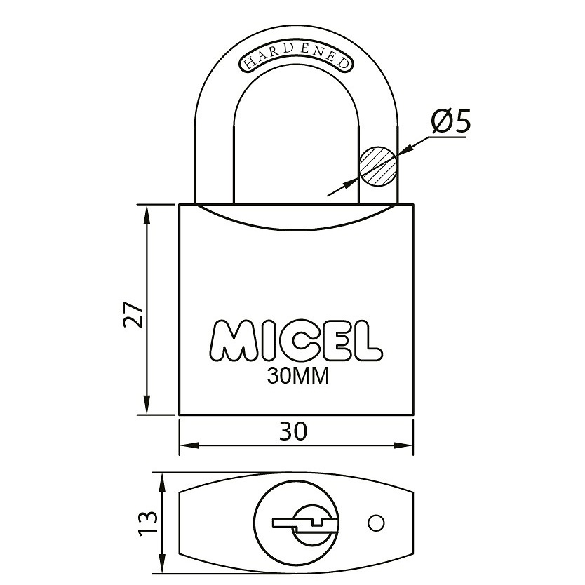 CANDADO ARCO NORMAL LLAVES IGUALES CN01 LATONADO LATON 13 30 50 LATON 6 