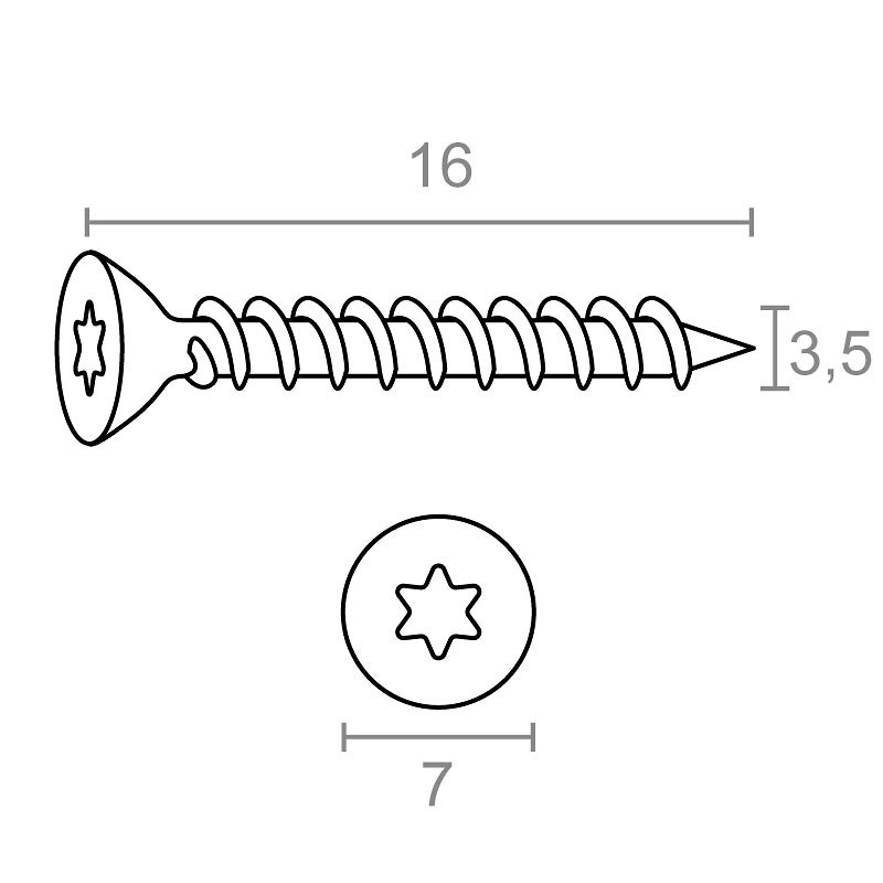 TORNILLO CABEZA PLANA TORX TRN18 NEGRO 3,5 mm NEGRO 16 mm ACERO 200 16 mm 20 3,5 mm ACERO NEGRO 