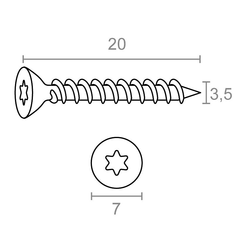 TORNILLO CABEZA PLANA TORX TRN18 NEGRO 3,5 mm NEGRO 20mm ACERO 200 3,5 mm NEGRO 20mm ACERO 20 