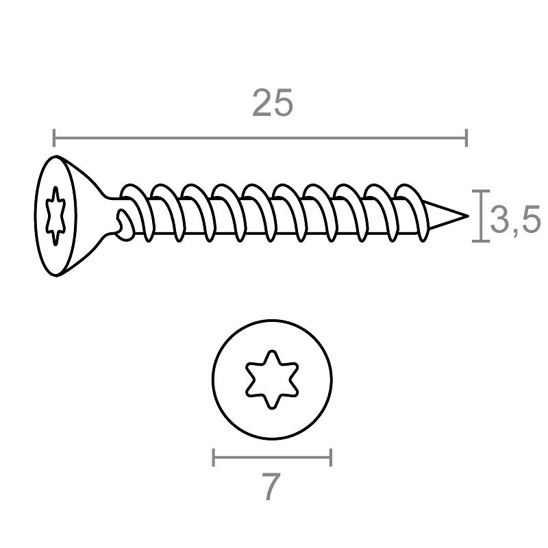 TORNILLO CABEZA PLANA TORX TRN18 NEGRO 3,5 mm NEGRO 25 MM ACERO 200 3,5 mm NEGRO 25 MM ACERO 20 