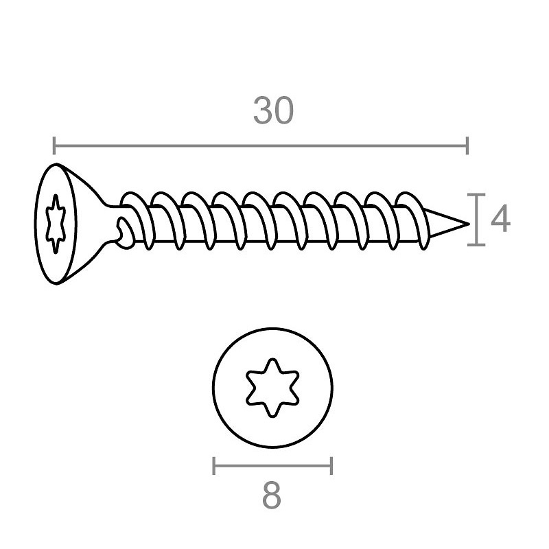 TORNILLO CABEZA PLANA TORX TRN18 NEGRO 4 mm NEGRO 30 MM ACERO 200 4 mm NEGRO 30 MM ACERO 20 