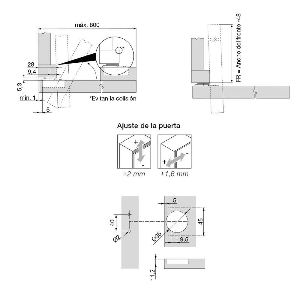 BLUM BISAGRA CAZOLETA COMPAC OPTIBLUM MARCO ESTRECHO CIERRE AUTOMATICO 