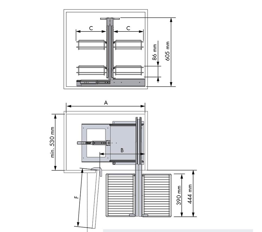 ESQUINERO LINEA BASICA KIT BASTIDOR EXTRAÍBLE RINCON CIEGO PUERTA 40/45 CMS CIERRE AMORTIGUADO 