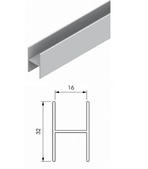 KIT PERFIL H PARA TIRADOR PARA ARMARIO EMPOTRADOS TERRA 75/80/85 PRH16 PARA TABLERO 16MM 2+2 MTS 