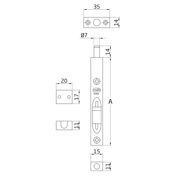 PASADOR EMBUTIR/SOBREPONER 15MM ACERO INOX MATE 