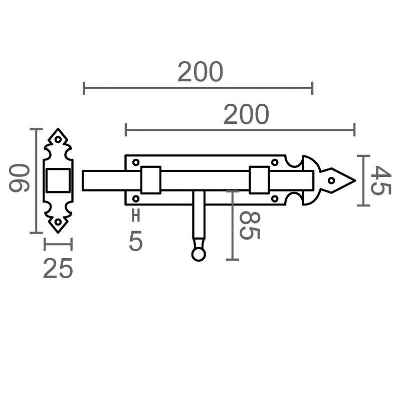 PASADOR FORJA PS16 200mm NEGRO 