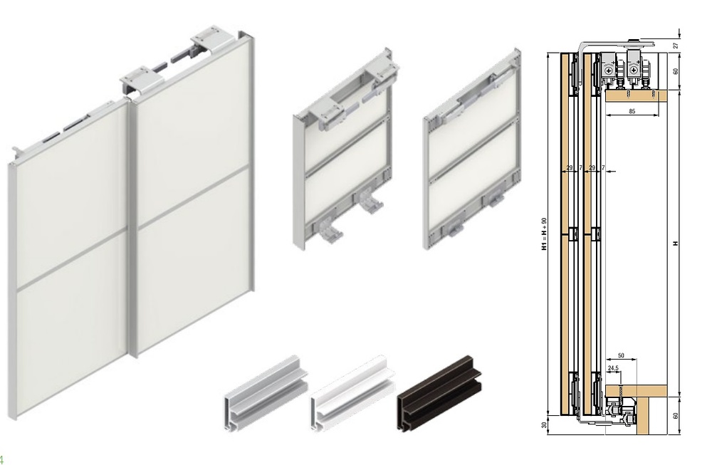 VOLARE V60 ADAPTA KIT 2 o 3 PUERTAS SUSPENDIDAS ALUMINIO 